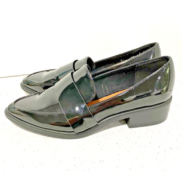 H&M Black Patent Penny Loafers Classic Career Casual Low Heels EU 39 / US 8M - Picture 1 of 12
